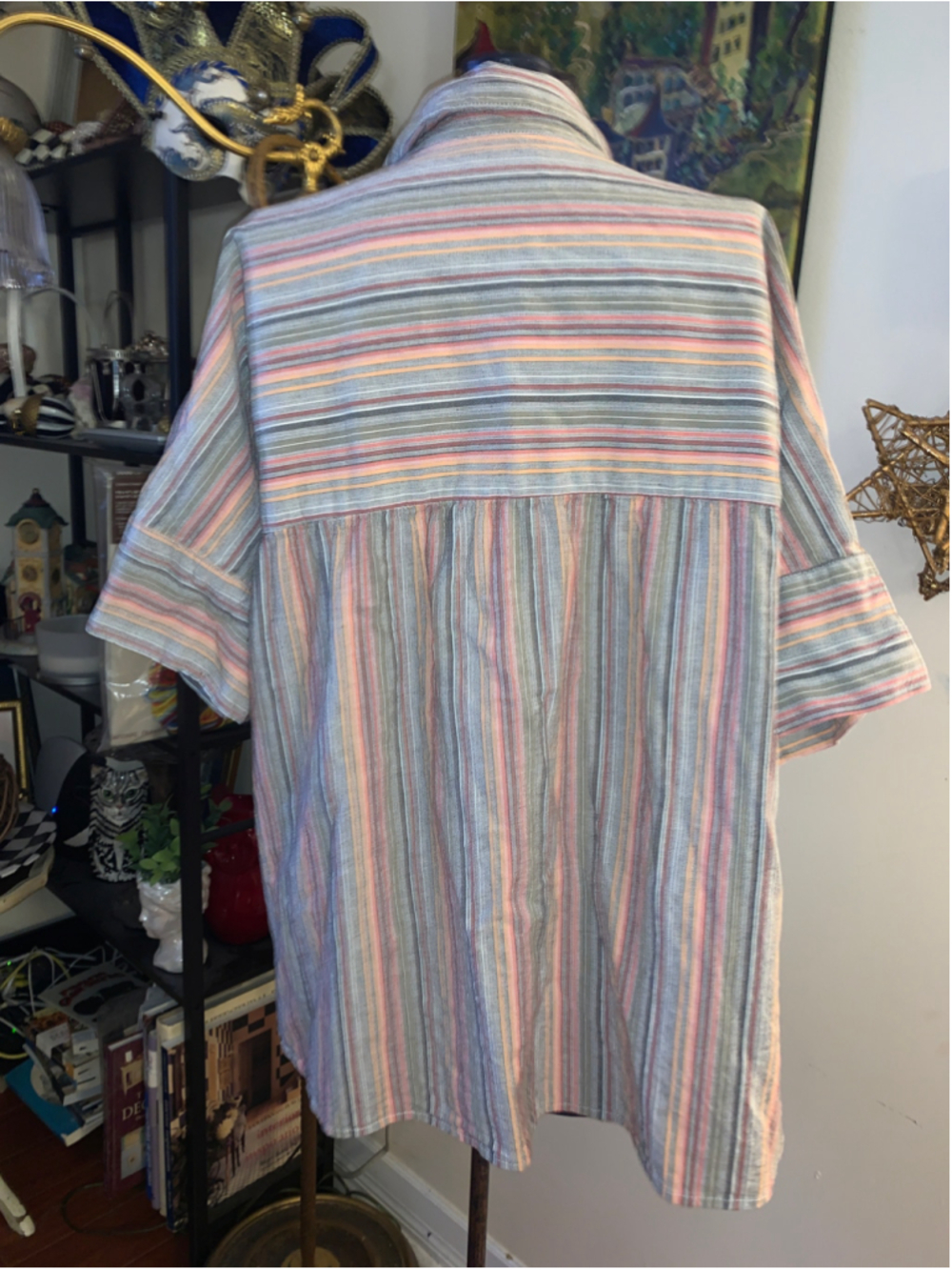 Women's Denver Hayes Striped Button Down Shirt XL Grey Pink - Picture 2 of 9